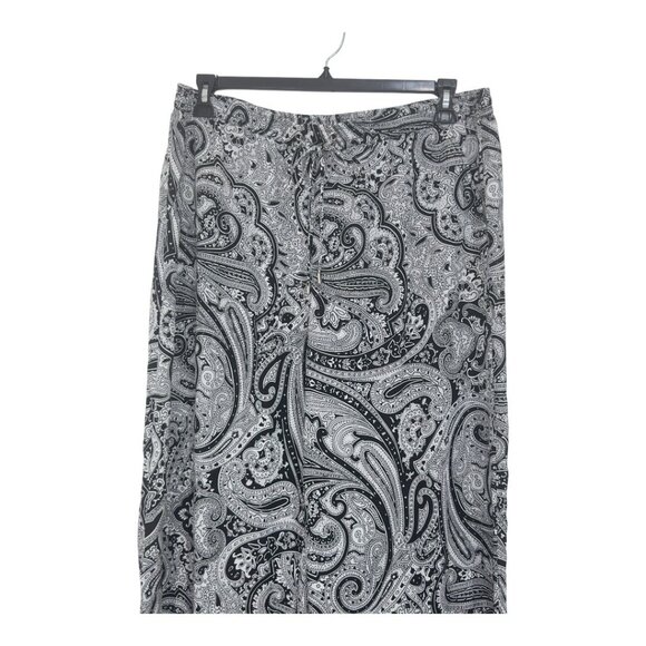 Michael Kors Womens Black Paisley Print Wide Leg Pants Size 16 Pull On Drawstrim - Picture 9 of 14